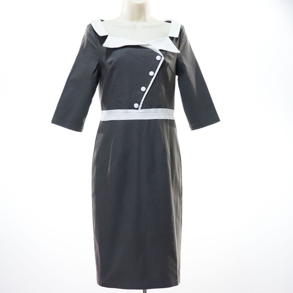 MUXXN Women's Retro 50's Pencil Dress L Large Pinup Bodycon Office Stretch NEW